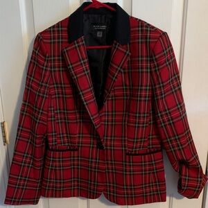 Red Plaid Blazer with Black Collar
